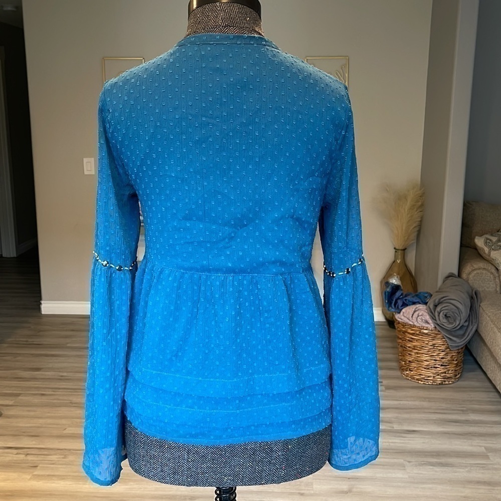 Blue Rain Boho Peasant Bell Sleeve Blouse Size Small - Picture 9 of 9